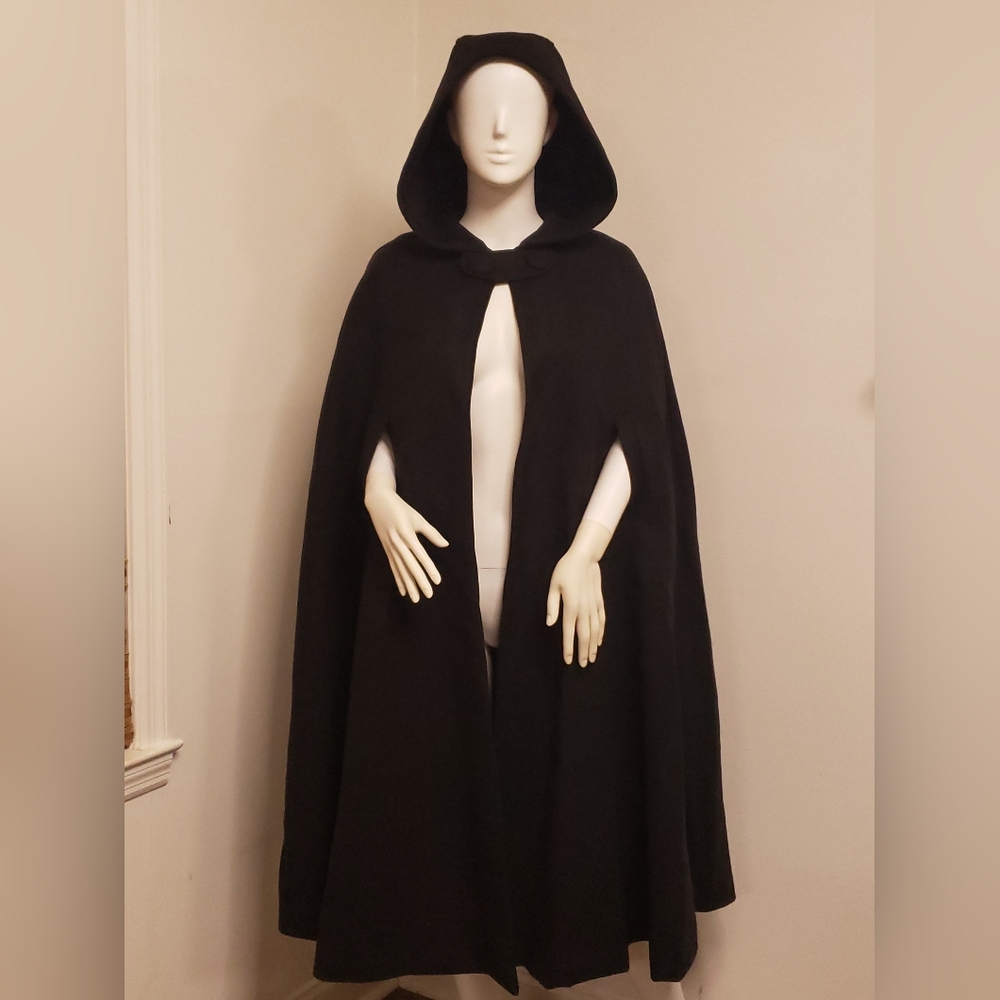 Heavy Black Hooded Cape